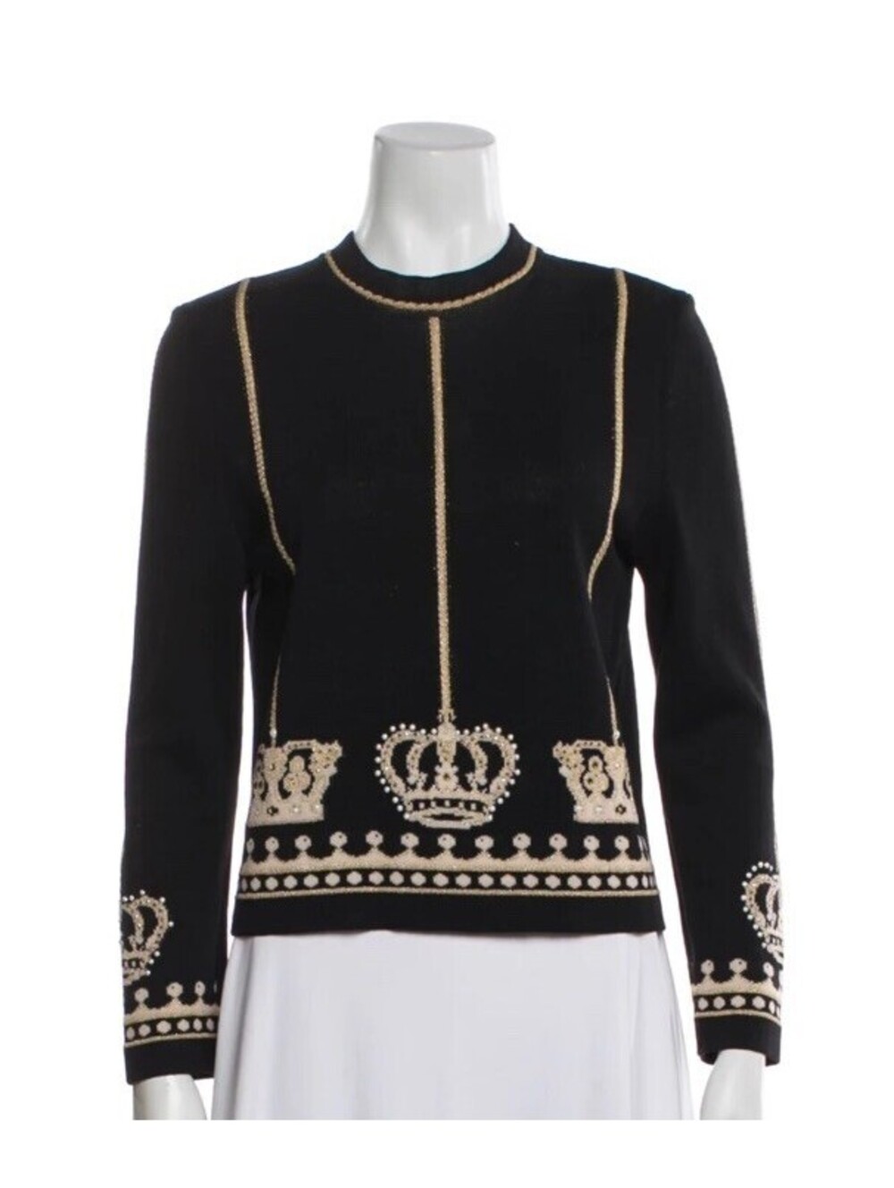 Vg St. John By Mary Gray Sz. S Black  Crew Neck Sweater Jacquard Crown Beaded